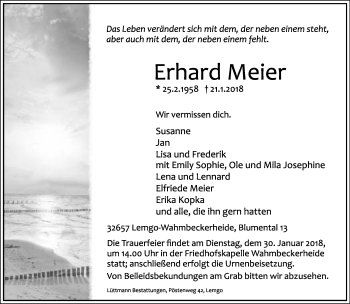 Anzeige  Erhard Meier  Lippische Landes-Zeitung