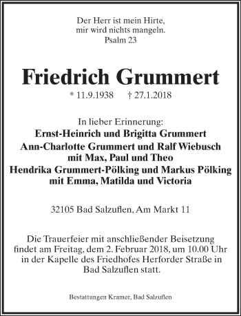 Anzeige  Friedrich Grummert  Lippische Landes-Zeitung
