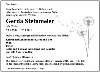 Anzeige  Gerda Steinmeier  Lippische Landes-Zeitung