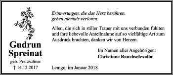 Anzeige  Gudrun Spreinat  Lippische Landes-Zeitung
