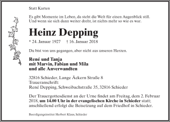Anzeige  Heinz Depping  Lippische Landes-Zeitung