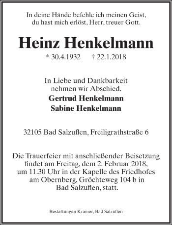 Anzeige  Heinz Henkelmann  Lippische Landes-Zeitung
