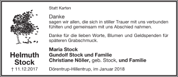 Anzeige  Helmuth Stock  Lippische Landes-Zeitung