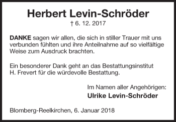Anzeige  Herbert Levin-Schröder  Lippische Landes-Zeitung