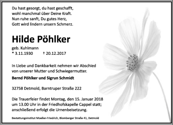 Anzeige  Hilde Pöhlker  Lippische Landes-Zeitung