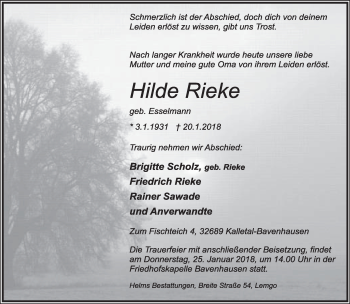 Anzeige  Hilde Rieke  Lippische Landes-Zeitung