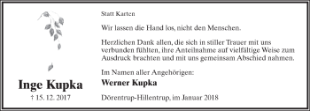 Anzeige  Inge Kupka  Lippische Landes-Zeitung
