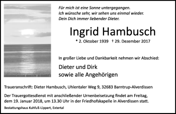 Anzeige  Ingrid Hambusch  Lippische Landes-Zeitung