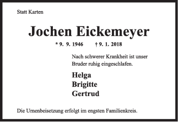 Anzeige  Jochen Eickemeyer  Lippische Landes-Zeitung