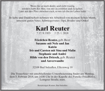 Anzeige  Karl Reuter  Lippische Landes-Zeitung
