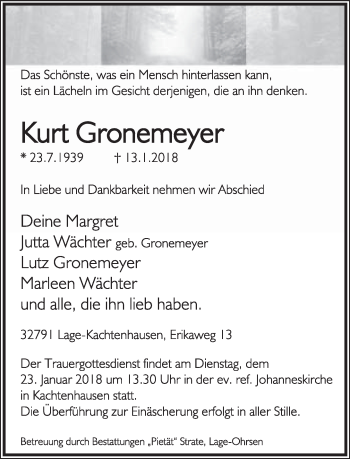 Anzeige  Kurt Gronemeyer  Lippische Landes-Zeitung