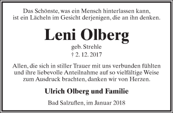 Anzeige  Leni Olberg  Lippische Landes-Zeitung