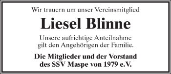 Anzeige  Liesel Blinne  Lippische Landes-Zeitung