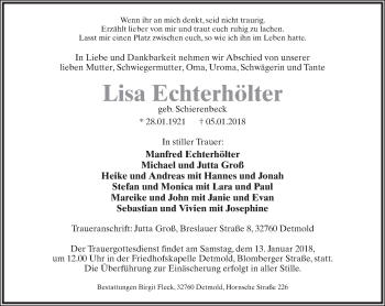 Anzeige  Lisa Echterhölter  Lippische Landes-Zeitung