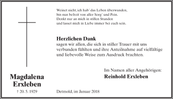 Anzeige  Magdalena Erxleben  Lippische Landes-Zeitung