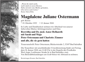Anzeige  Magdalene Juliane Ostermann  Lippische Landes-Zeitung