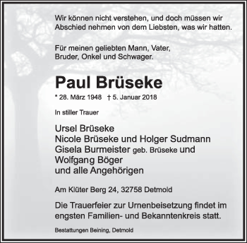 Anzeige  Paul Brüseke  Lippische Landes-Zeitung
