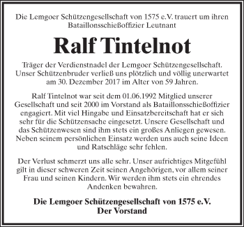 Anzeige  Ralf Tintelnot  Lippische Landes-Zeitung