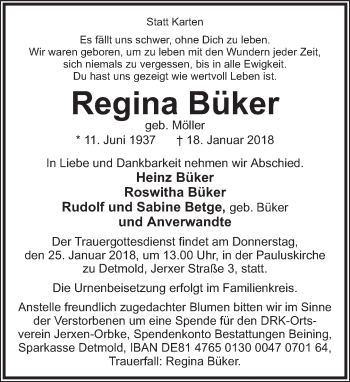 Anzeige  Regina Büker  Lippische Landes-Zeitung