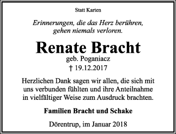Anzeige  Renate Bracht  Lippische Landes-Zeitung
