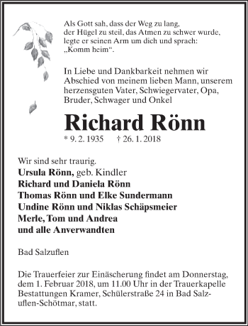 Anzeige  Richard Rönn  Lippische Landes-Zeitung