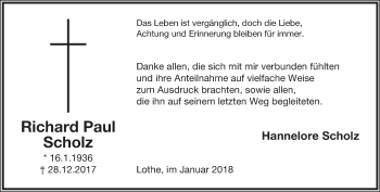 Anzeige  Richard Paul Scholz  Lippische Landes-Zeitung