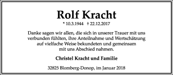 Anzeige  Rolf Kracht  Lippische Landes-Zeitung