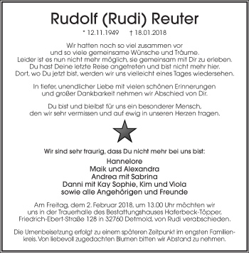 Anzeige  Rudolf Reuter  Lippische Landes-Zeitung