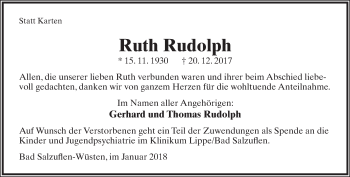 Anzeige  Ruth Rudolph  Lippische Landes-Zeitung