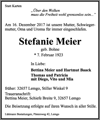 Anzeige  Stefanie Meier  Lippische Landes-Zeitung