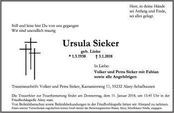 Anzeige  Ursula Sieker  Lippische Landes-Zeitung