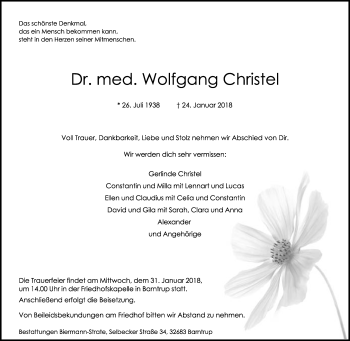 Anzeige  Wolfgang Christel  Lippische Landes-Zeitung