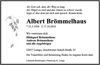 Anzeige  Albert Brömmelhaus  Lippische Landes-Zeitung