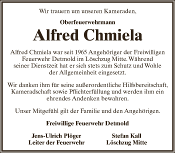 Anzeige  Alfred Chmiela  Lippische Landes-Zeitung
