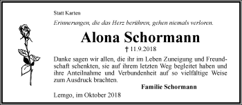 Anzeige  Alona Schormann  Lippische Landes-Zeitung