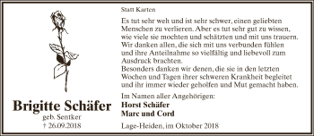Anzeige  Brigitte Schäfer  Lippische Landes-Zeitung