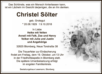 Anzeige  Christel Sölter  Lippische Landes-Zeitung