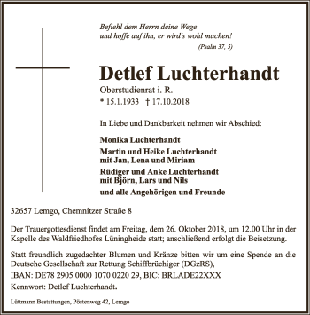 Anzeige  Detlef Luchterhandt  Lippische Landes-Zeitung