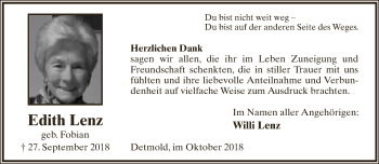 Anzeige  Edith Lenz  Lippische Landes-Zeitung