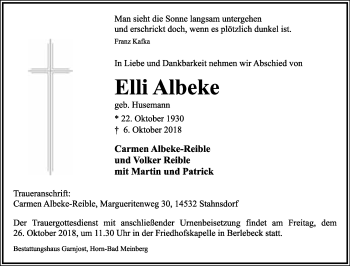 Anzeige  Elli Albeke  Lippische Landes-Zeitung