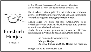 Anzeige  Friedrich Henjes  Lippische Landes-Zeitung