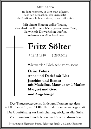 Anzeige  Fritz Sölter  Lippische Landes-Zeitung
