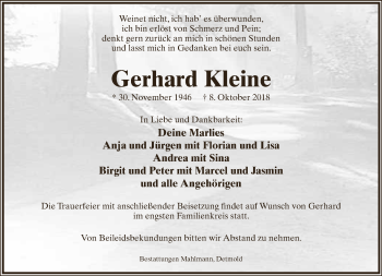 Anzeige  Gerhard Kleine  Lippische Landes-Zeitung