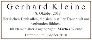 Anzeige  Gerhard Kleine  Lippische Landes-Zeitung