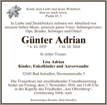 Anzeige  Günter Adrian  Lippische Landes-Zeitung