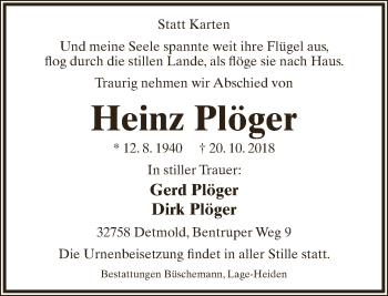 Anzeige  Heinz Plöger  Lippische Landes-Zeitung