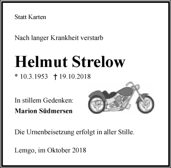 Anzeige  Helmut Strelow  Lippische Landes-Zeitung