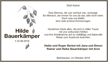 Anzeige  Hilde Bauerkämper  Lippische Landes-Zeitung
