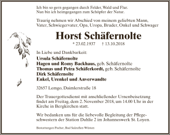 Anzeige  Horst Schäfernolte  Lippische Landes-Zeitung