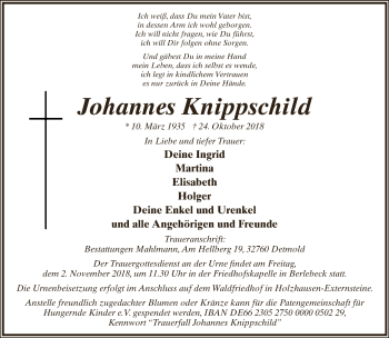 Anzeige  Johannes Knippschild  Lippische Landes-Zeitung